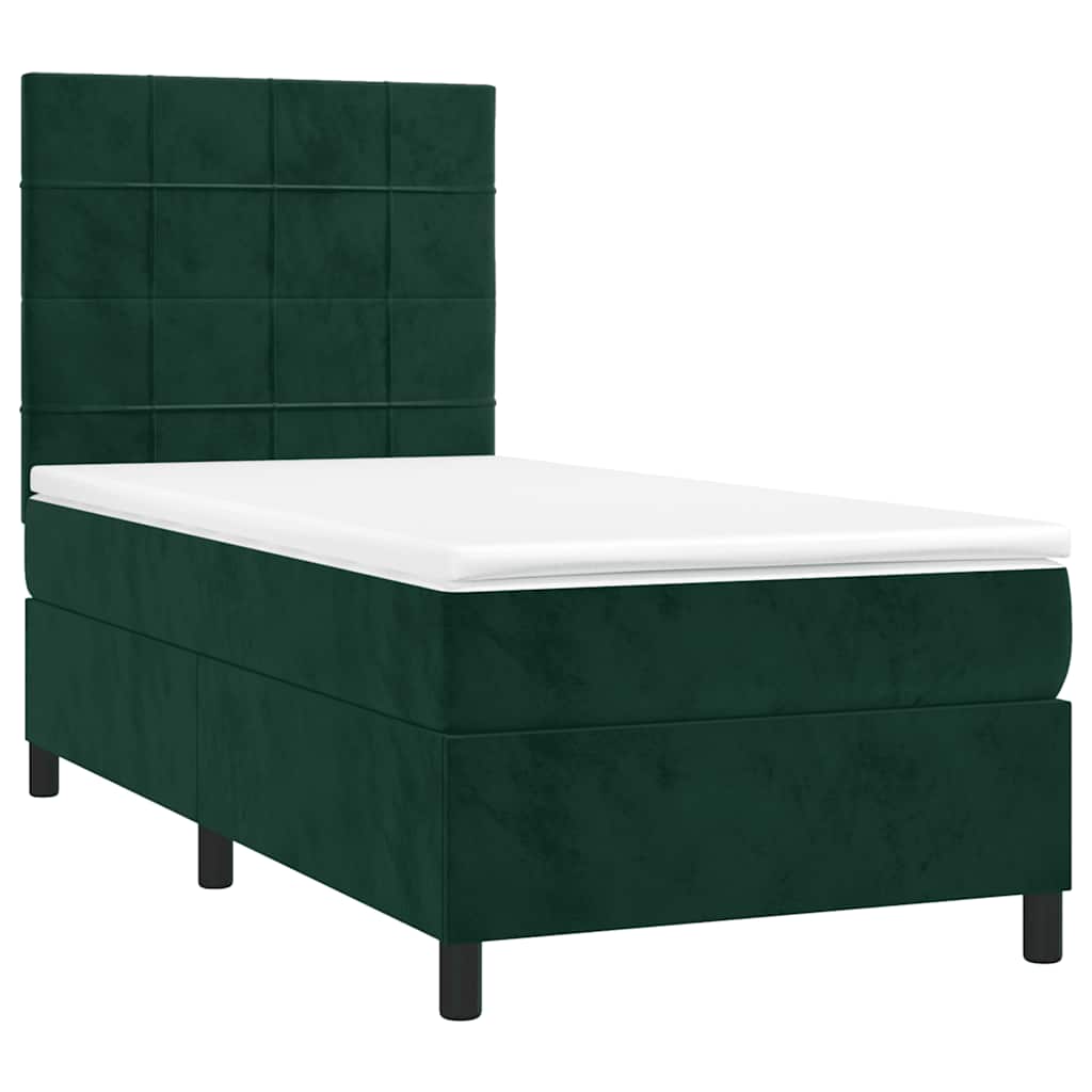 Krevet box spring s madracem LED tamnozeleni 90x200 cm baršun