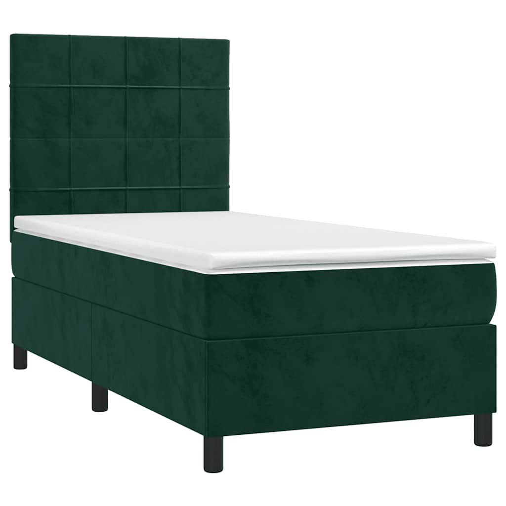 Krevet box spring s madracem LED tamnozeleni 100x200 cm baršun