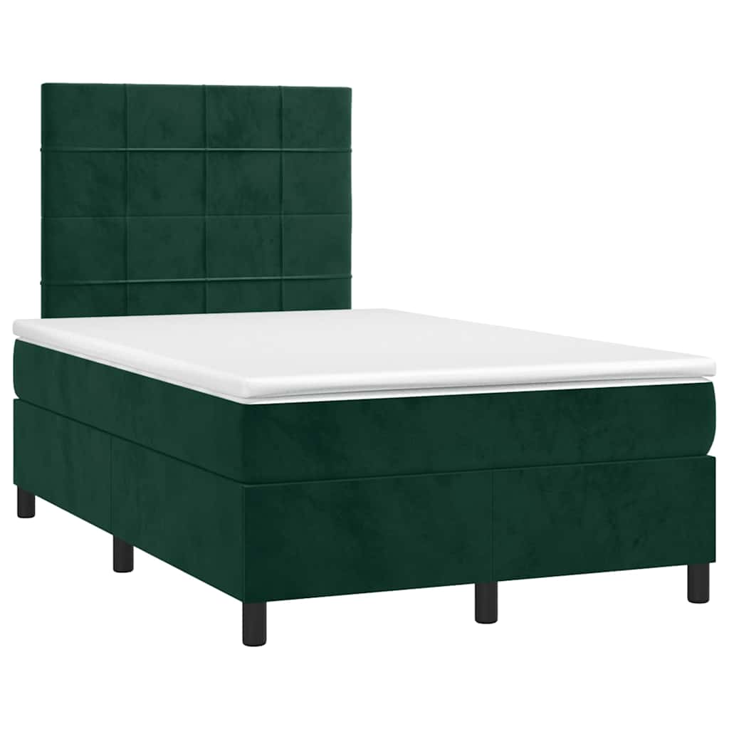 Krevet box spring s madracem LED tamnozeleni 120x200 cm baršun