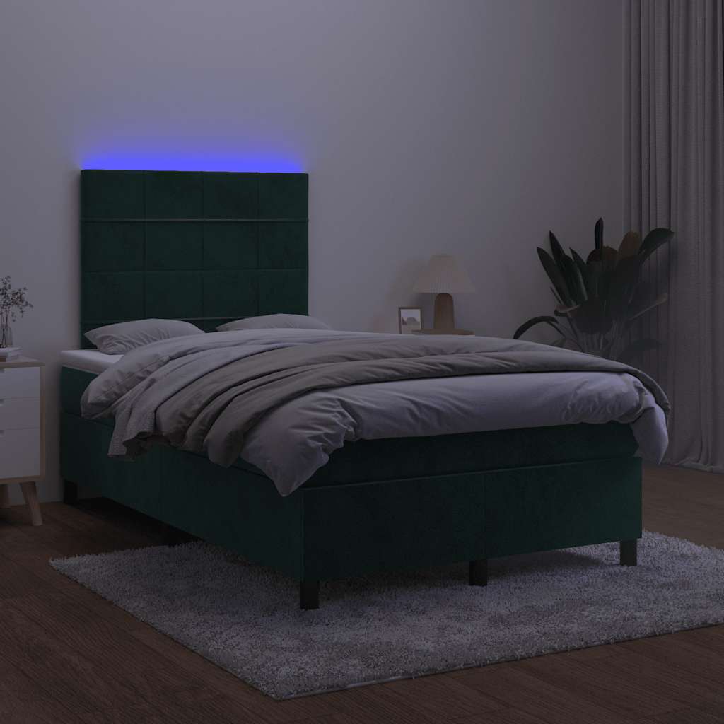 Krevet box spring s madracem LED tamnozeleni 120x200 cm baršun