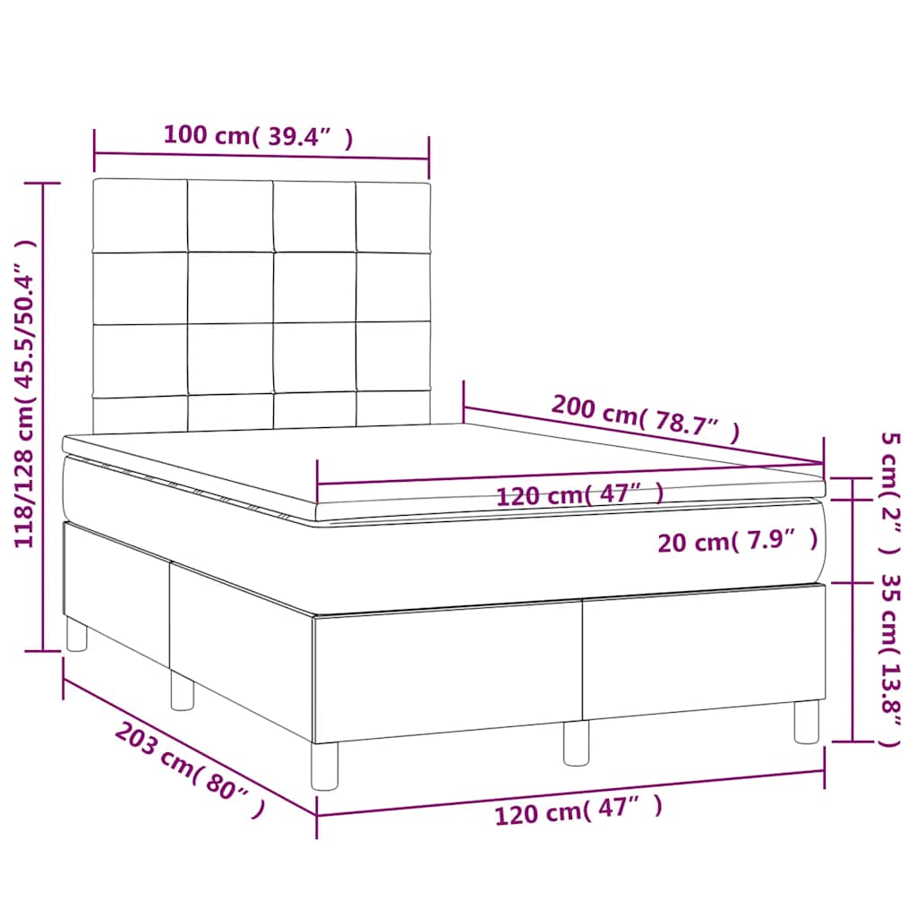 Krevet box spring s madracem LED tamnozeleni 120x200 cm baršun