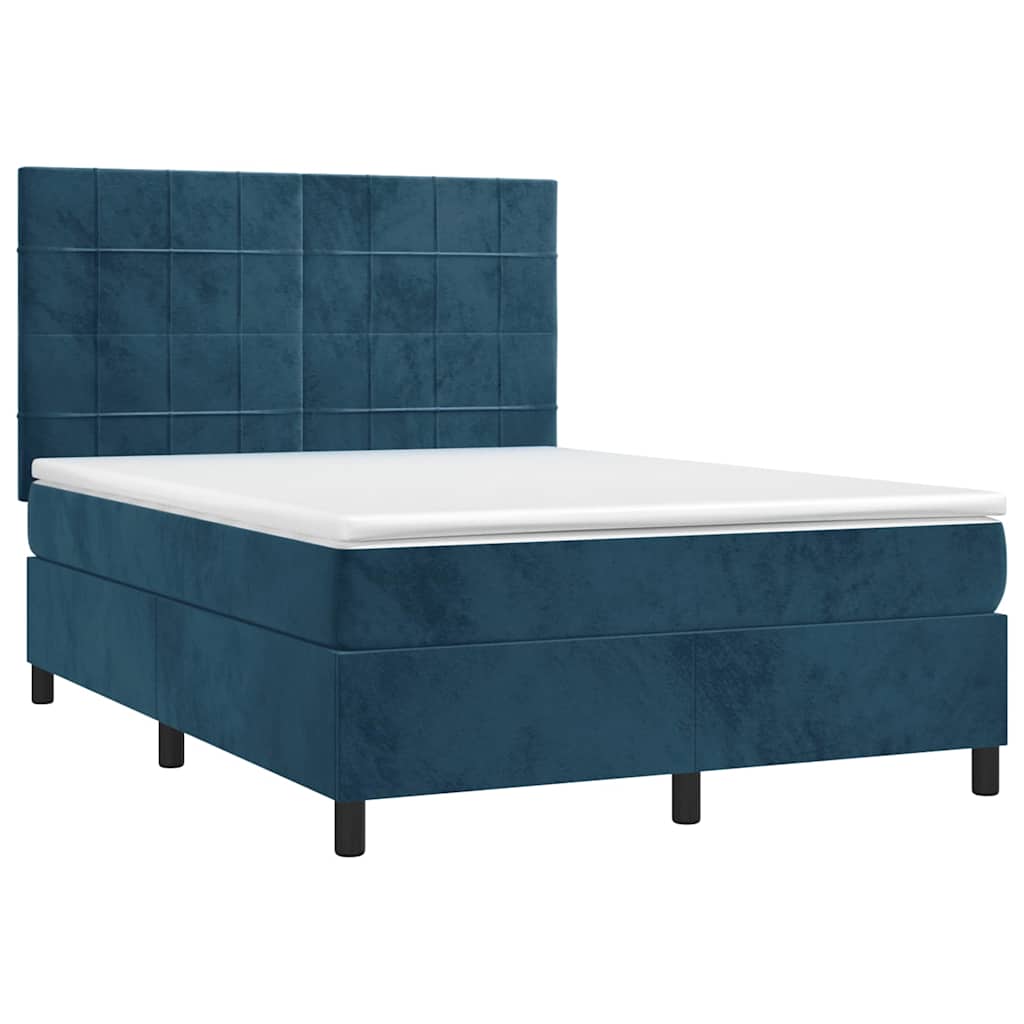 Krevet box spring s madracem LED tamnoplavi 140x190 cm baršun