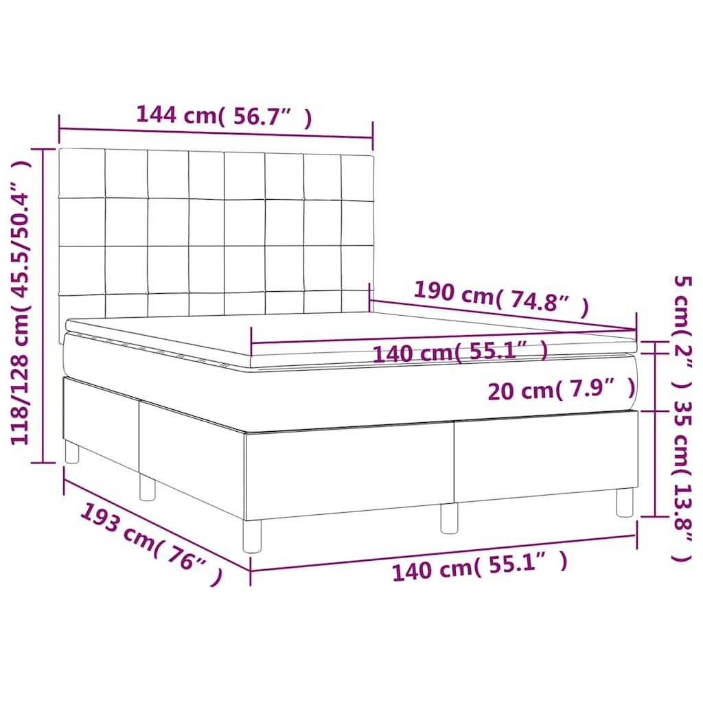 Krevet box spring s madracem LED tamnoplavi 140x190 cm baršun