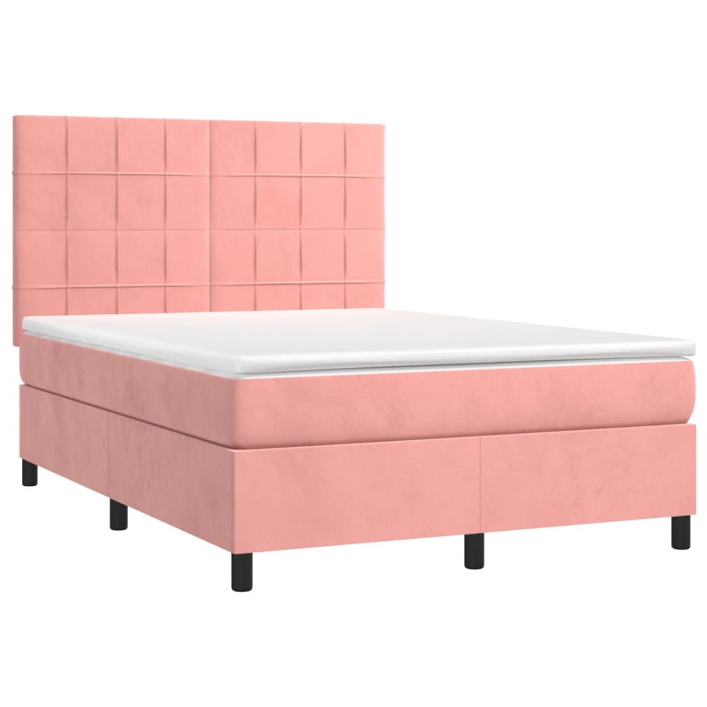 Krevet box spring s madracem LED ružičasti 140x190cm baršunasti