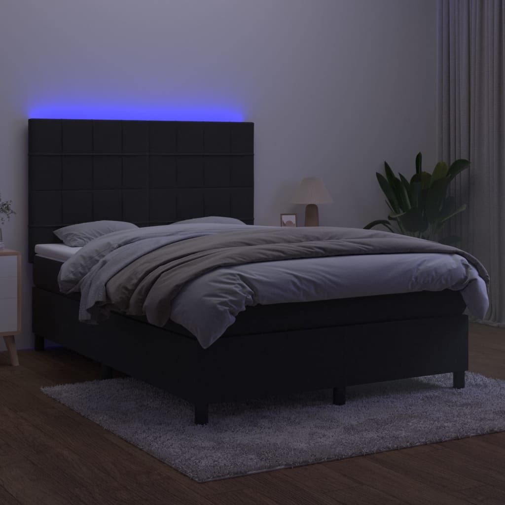 Krevet box spring s madracem LED crni 140x200 cm baršun