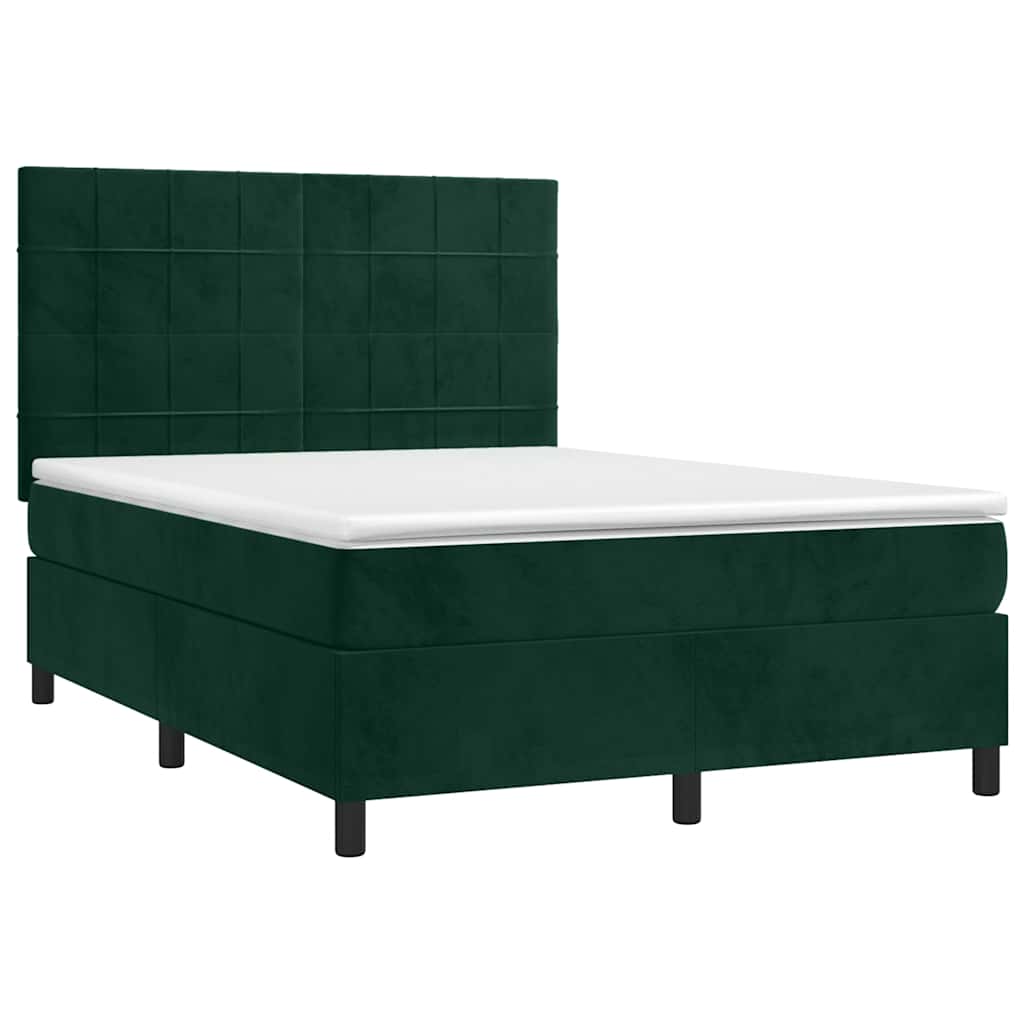 Krevet box spring s madracem LED tamnozeleni 140x200 cm baršun