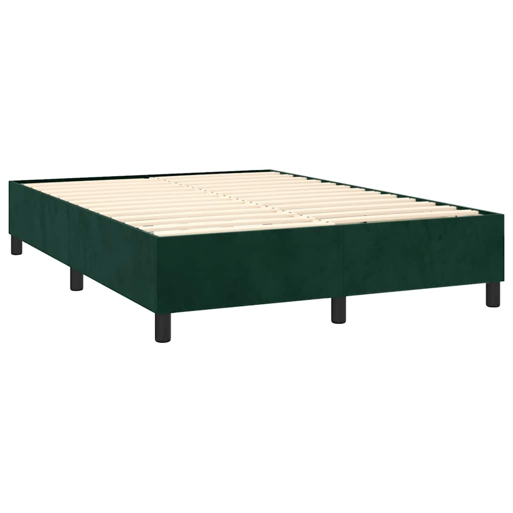 Krevet box spring s madracem LED tamnozeleni 140x200 cm baršun