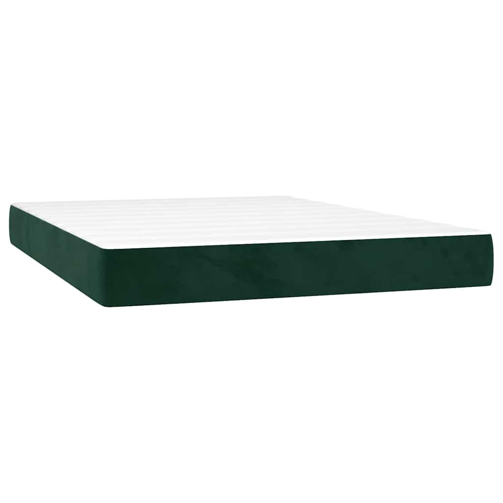 Krevet box spring s madracem LED tamnozeleni 140x200 cm baršun