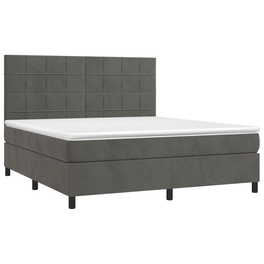 Krevet box spring s madracem LED tamnosivi 180x200 cm baršun
