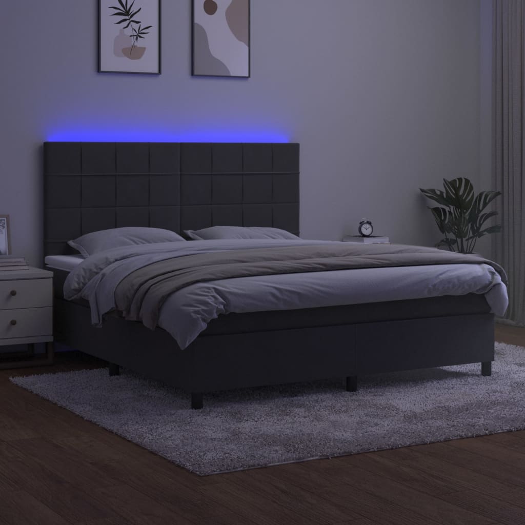 Krevet box spring s madracem LED tamnosivi 180x200 cm baršun