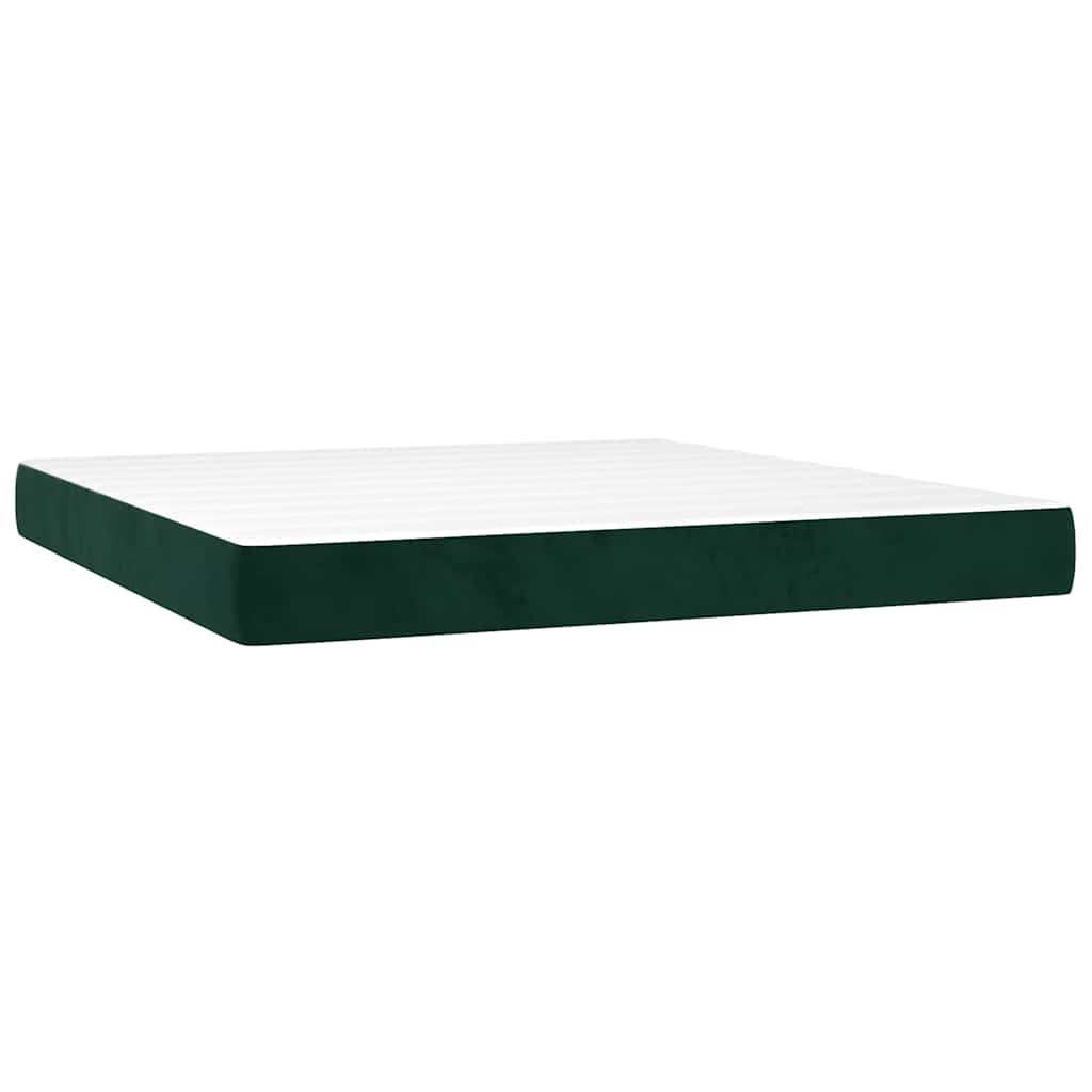Krevet box spring s madracem LED tamnozeleni 180x200 cm baršun