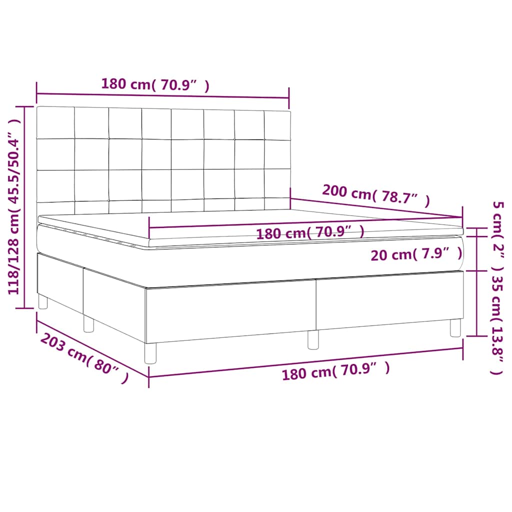 Krevet box spring s madracem LED tamnozeleni 180x200 cm baršun