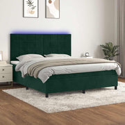 Krevet box spring s madracem LED tamnozeleni 180x200 cm baršun