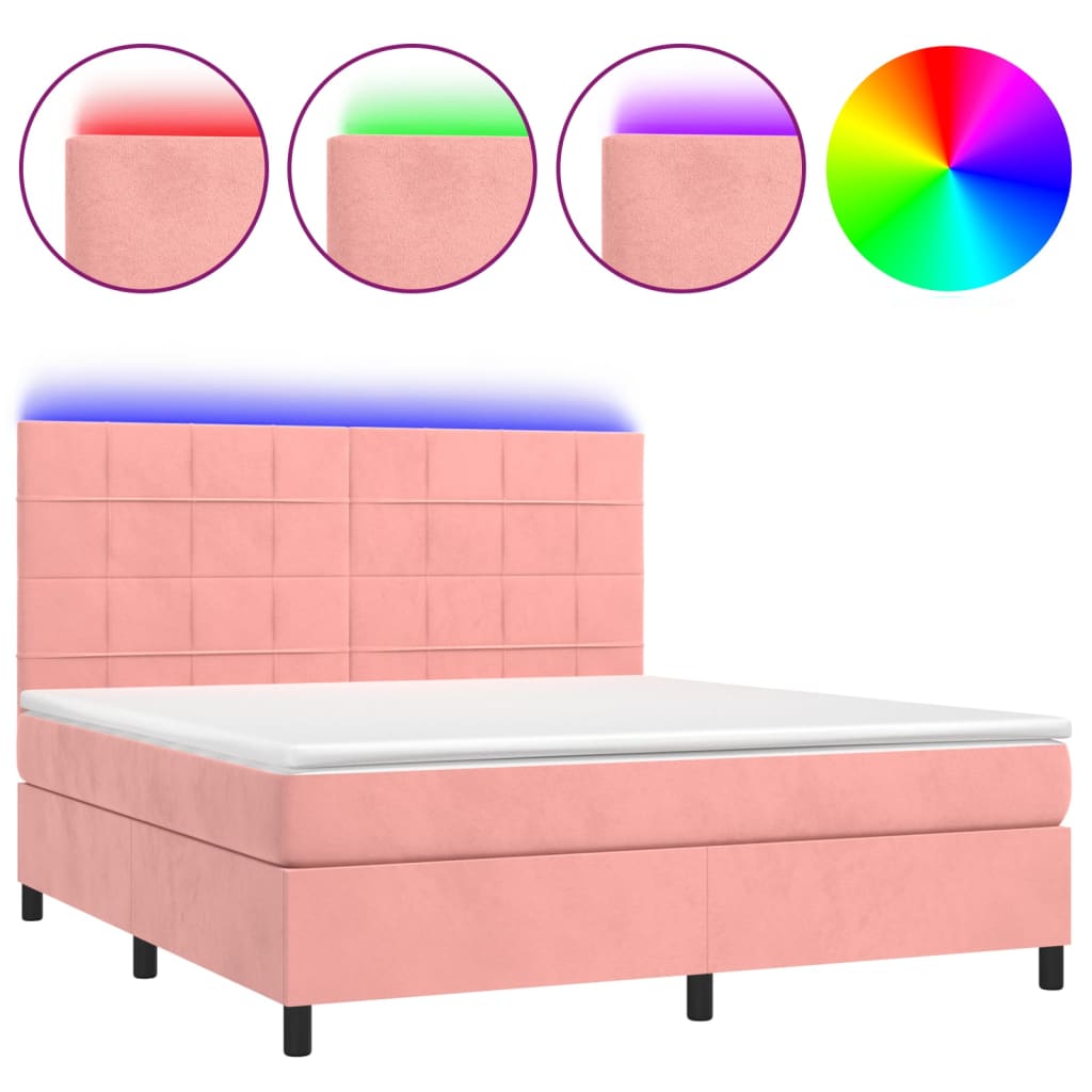 Krevet box spring s madracem LED ružičasti 180x200cm baršunasti