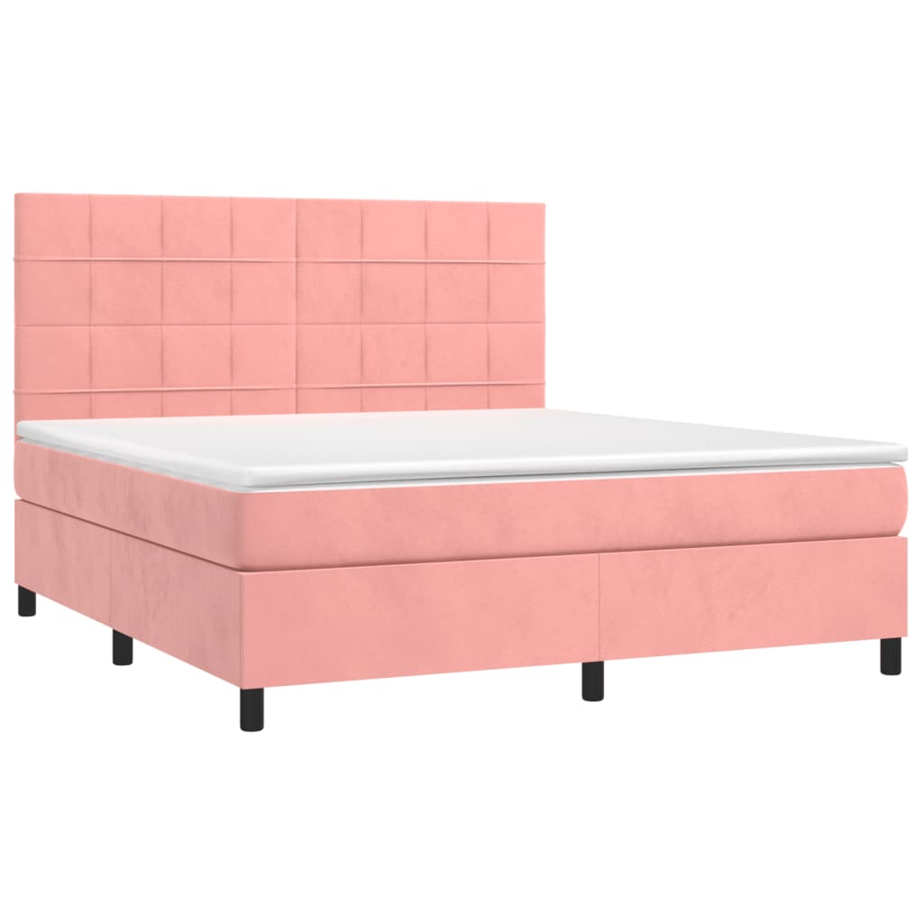 Krevet box spring s madracem LED ružičasti 180x200cm baršunasti