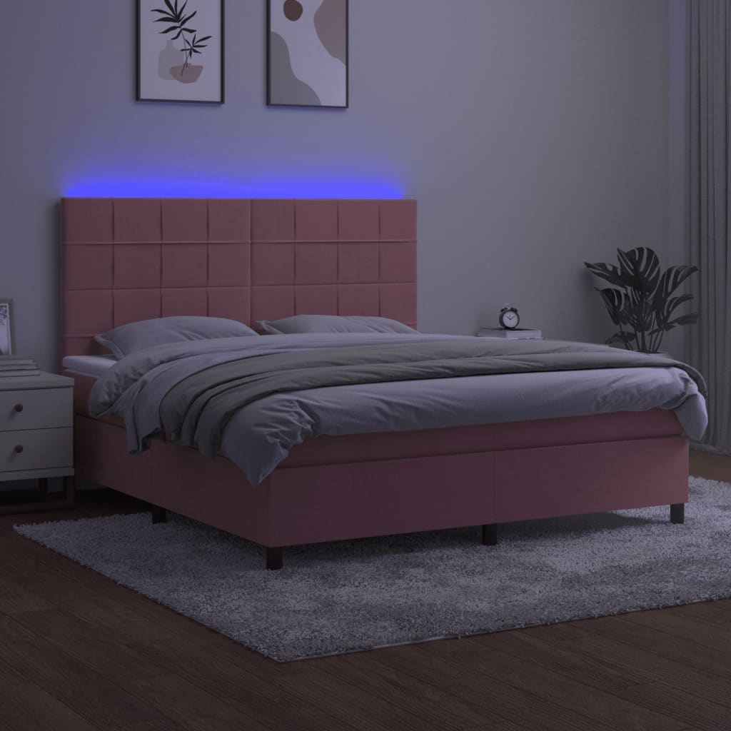 Krevet box spring s madracem LED ružičasti 180x200cm baršunasti