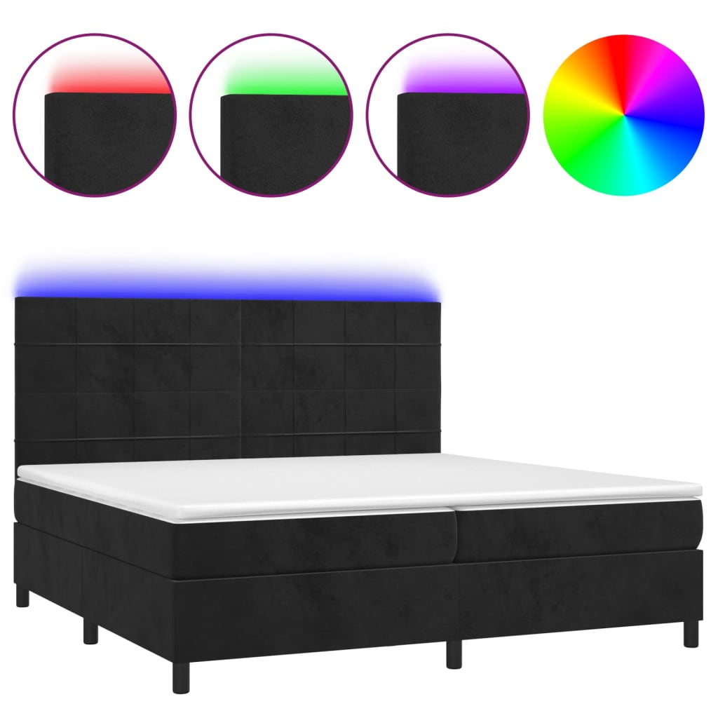 Krevet box spring s madracem LED crni 200x200 cm baršun