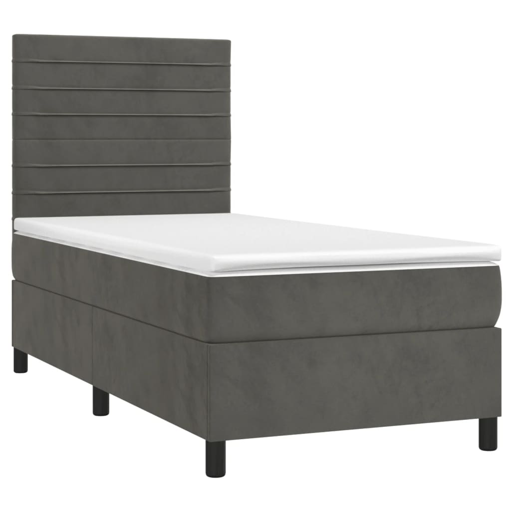 Krevet box spring s madracem LED tamnosivi 90x190 cm baršun