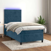 Krevet box spring s madracem LED tamnoplavi 90x190 cm baršun