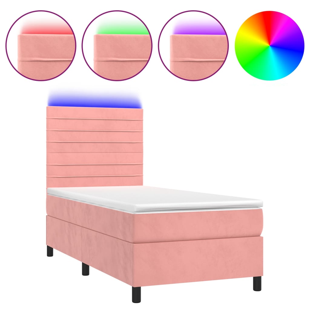 Krevet box spring s madracem LED ružičasti 90x200 cm baršunasti