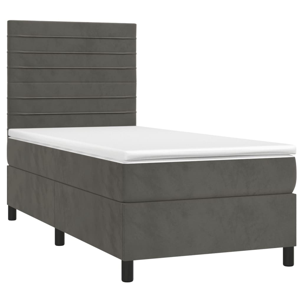 Krevet box spring s madracem LED tamnosivi 100x200 cm baršun