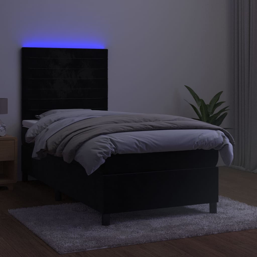 Krevet box spring s madracem LED crni 100x200 cm baršun