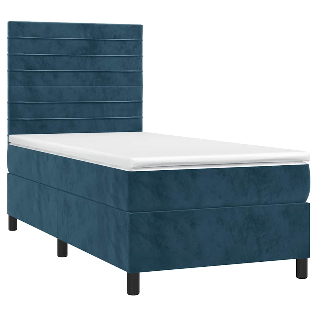 Krevet box spring s madracem LED tamnoplavi 100x200 cm baršun