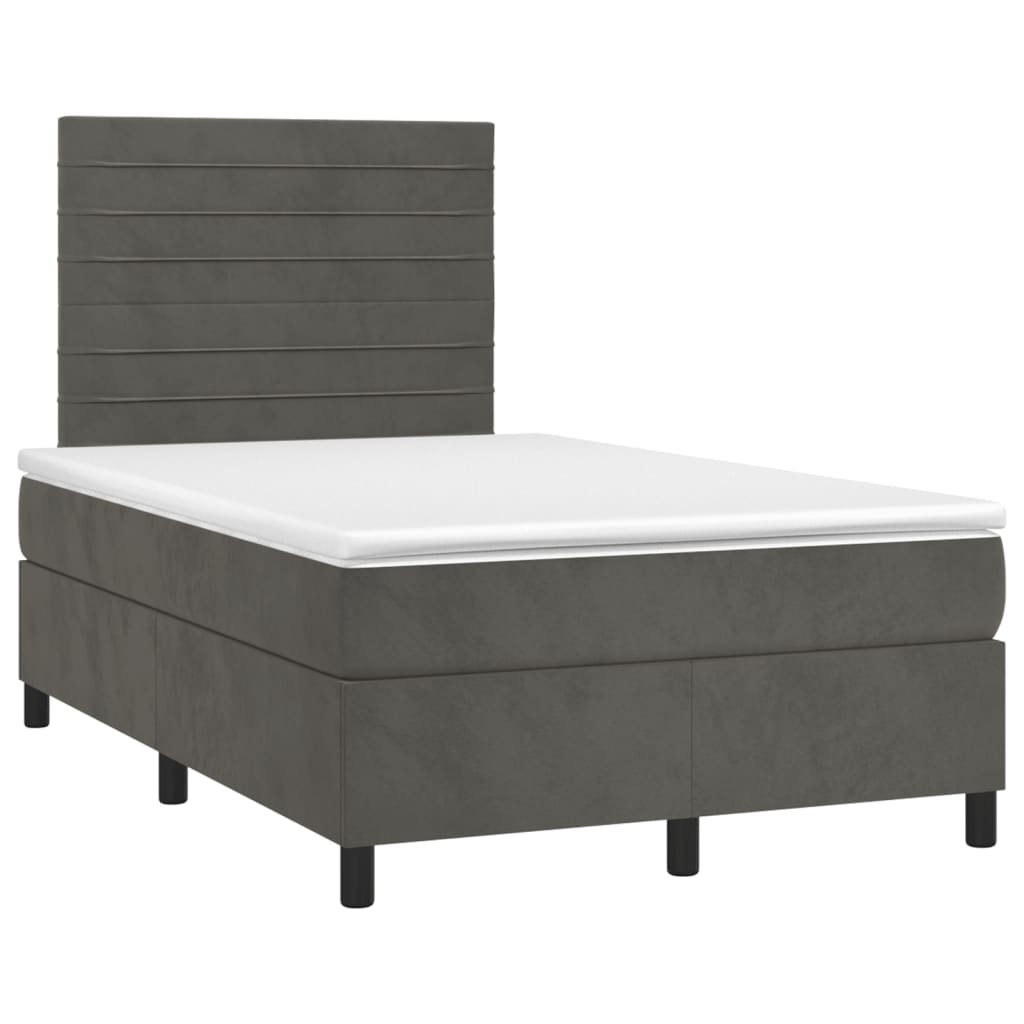 Krevet box spring s madracem LED tamnosivi 120 x 200 cm baršun