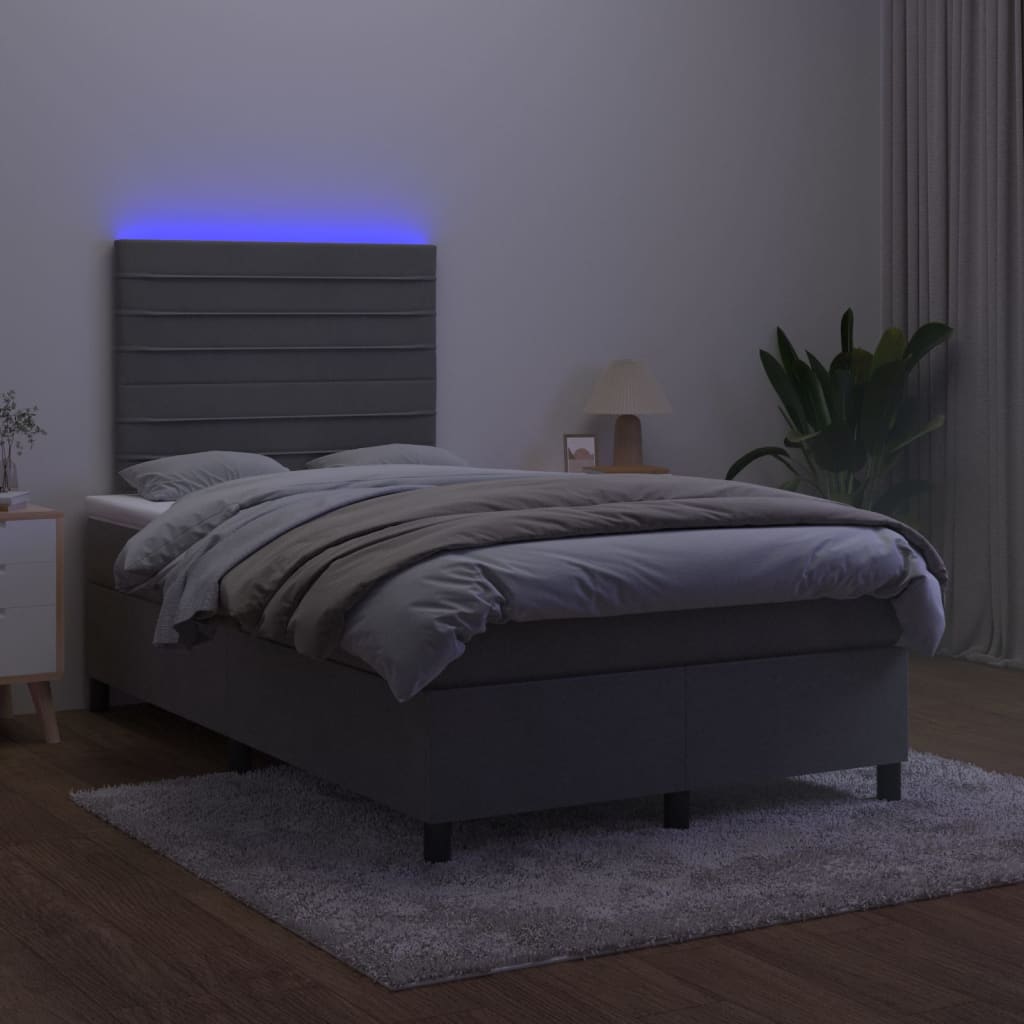 Krevet box spring s madracem LED tamnosivi 120 x 200 cm baršun