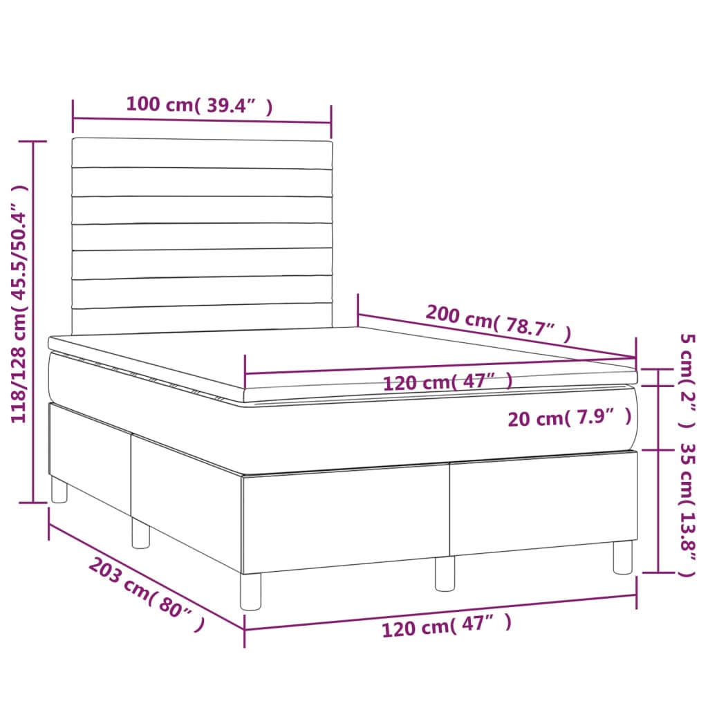 Krevet box spring s madracem LED crni 120 x 200 cm baršun