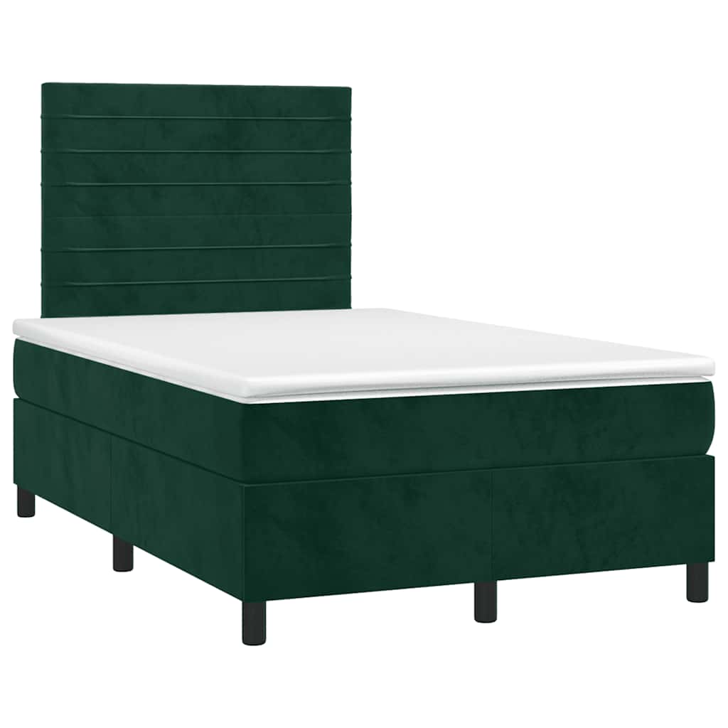 Krevet box spring s madracem LED tamnozeleni 120x200 cm baršun