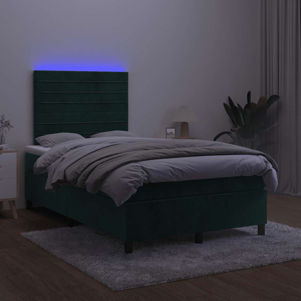 Krevet box spring s madracem LED tamnozeleni 120x200 cm baršun