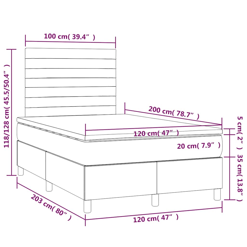 Krevet box spring s madracem LED tamnozeleni 120x200 cm baršun