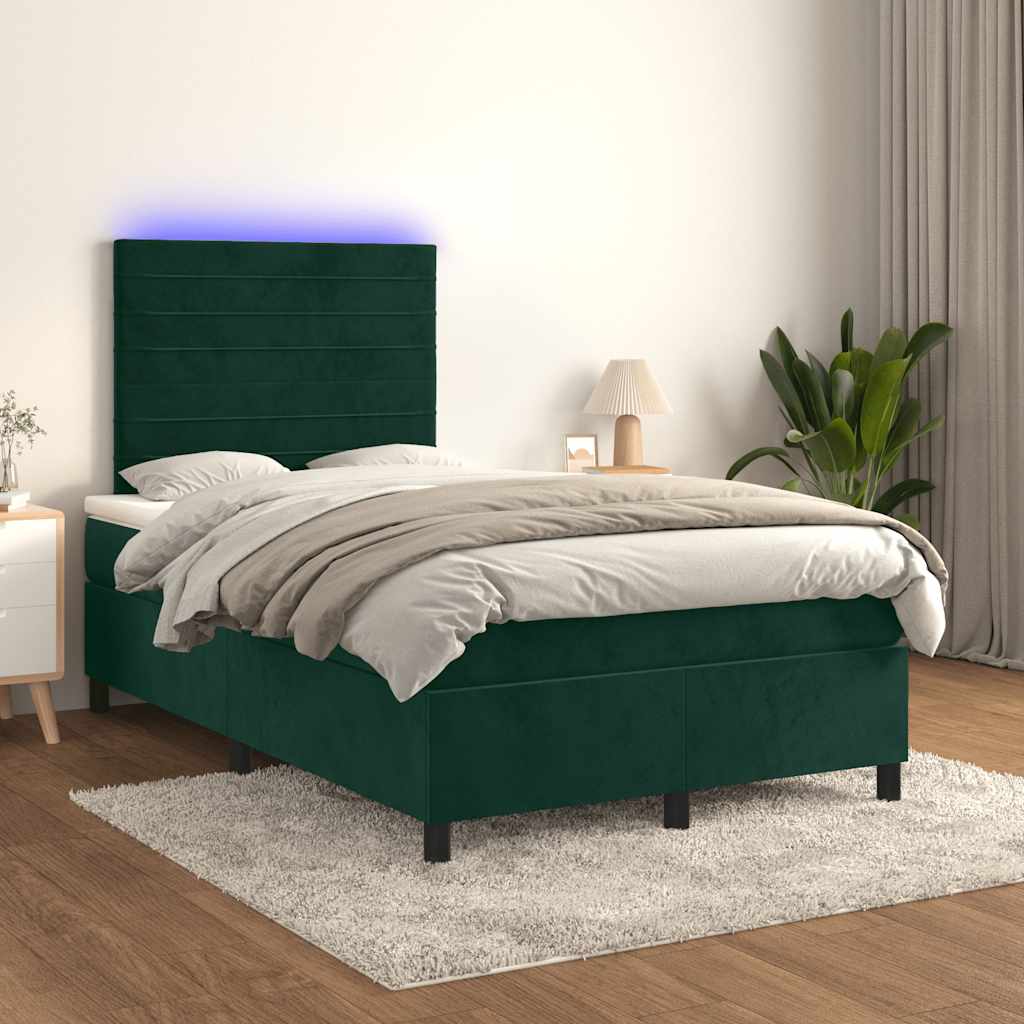 Krevet box spring s madracem LED tamnozeleni 120x200 cm baršun