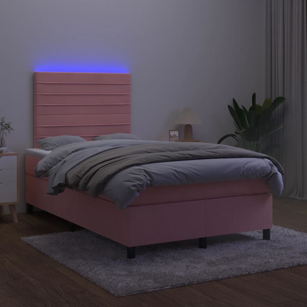 Krevet box spring s madracem LED ružičasti 120x200cm baršunasti