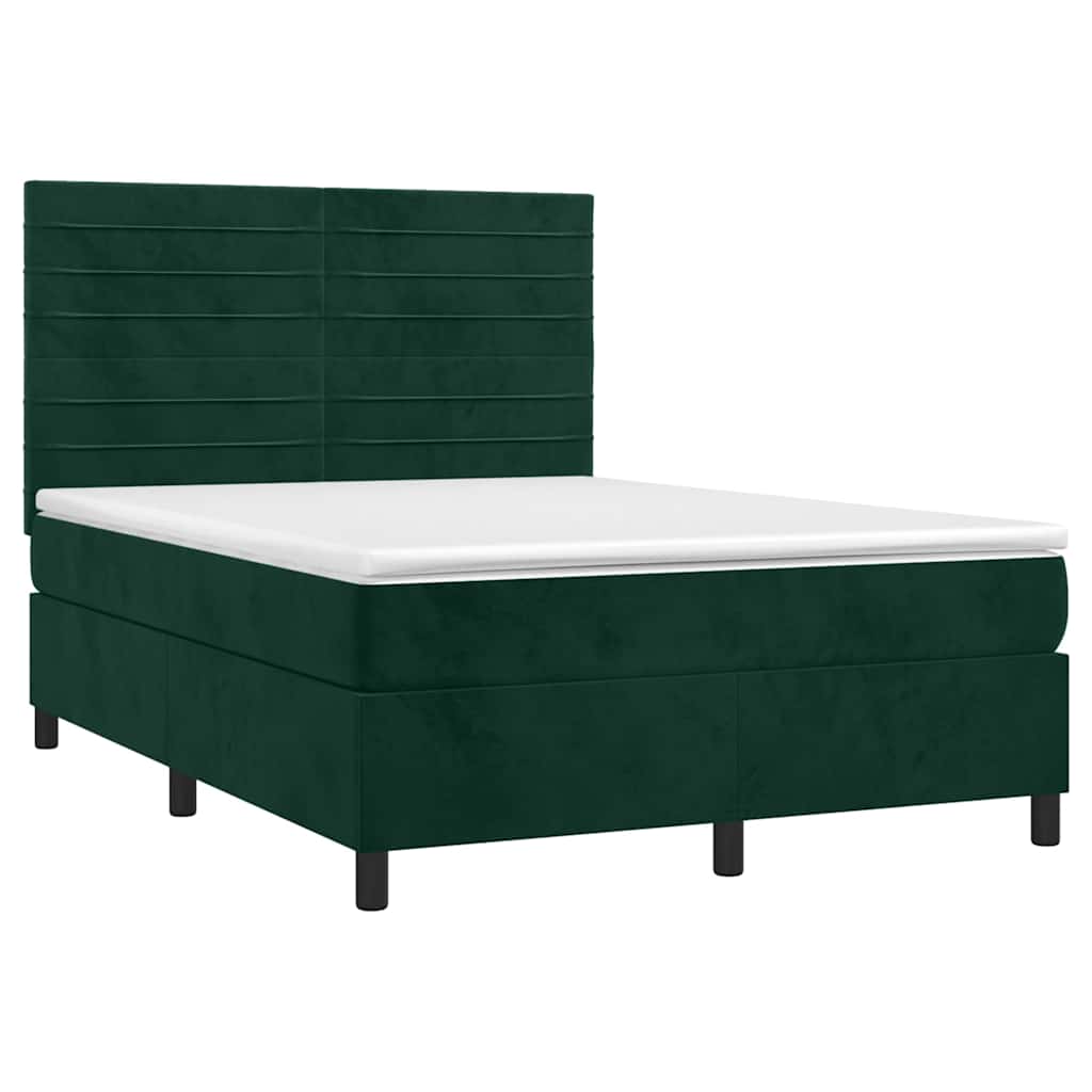 Krevet box spring s madracem LED tamnozeleni 140x200 cm baršun