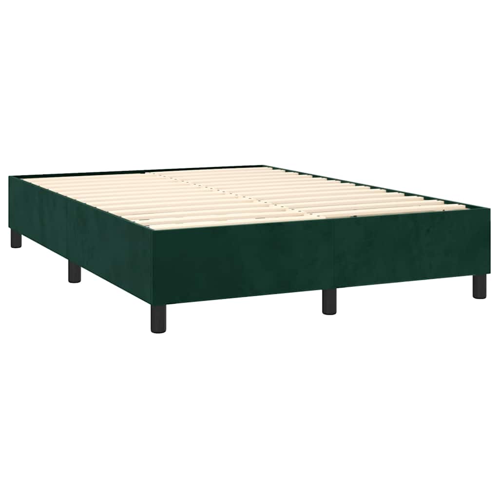 Krevet box spring s madracem LED tamnozeleni 140x200 cm baršun