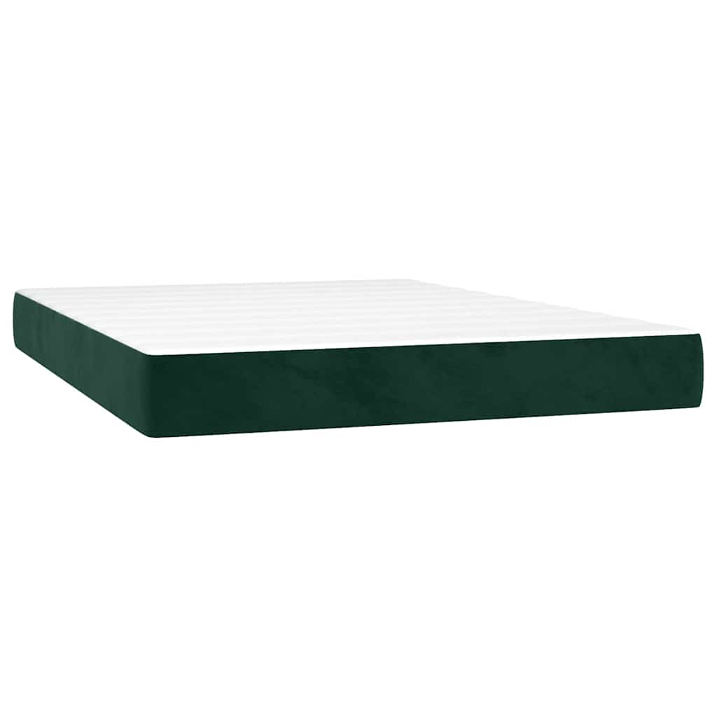 Krevet box spring s madracem LED tamnozeleni 140x200 cm baršun