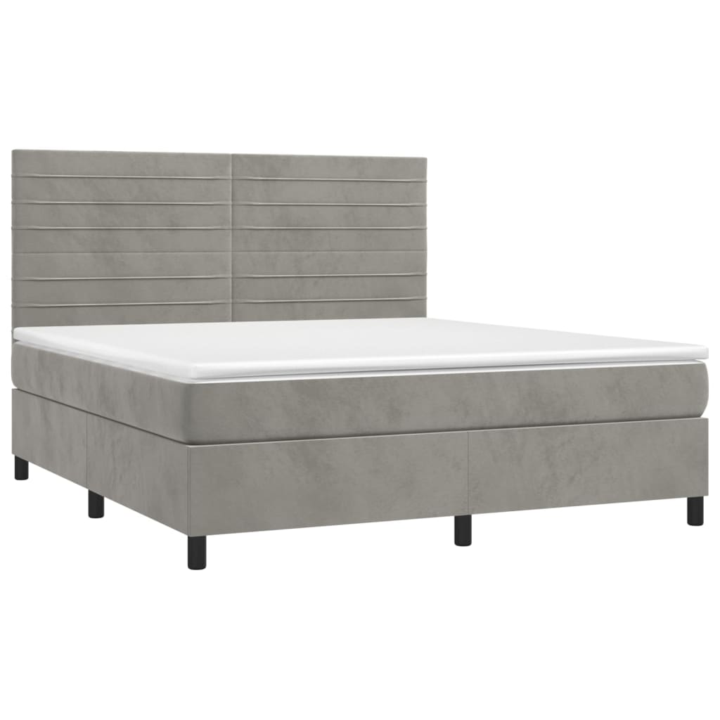 Krevet box spring s madracem LED svjetlosivi 160x200 cm baršun