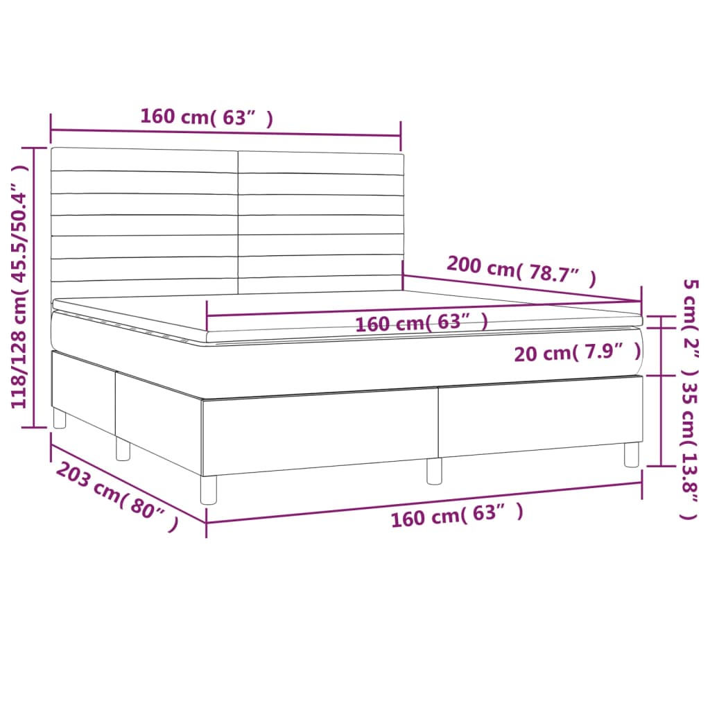 Krevet box spring s madracem LED crni 160x200 cm baršun