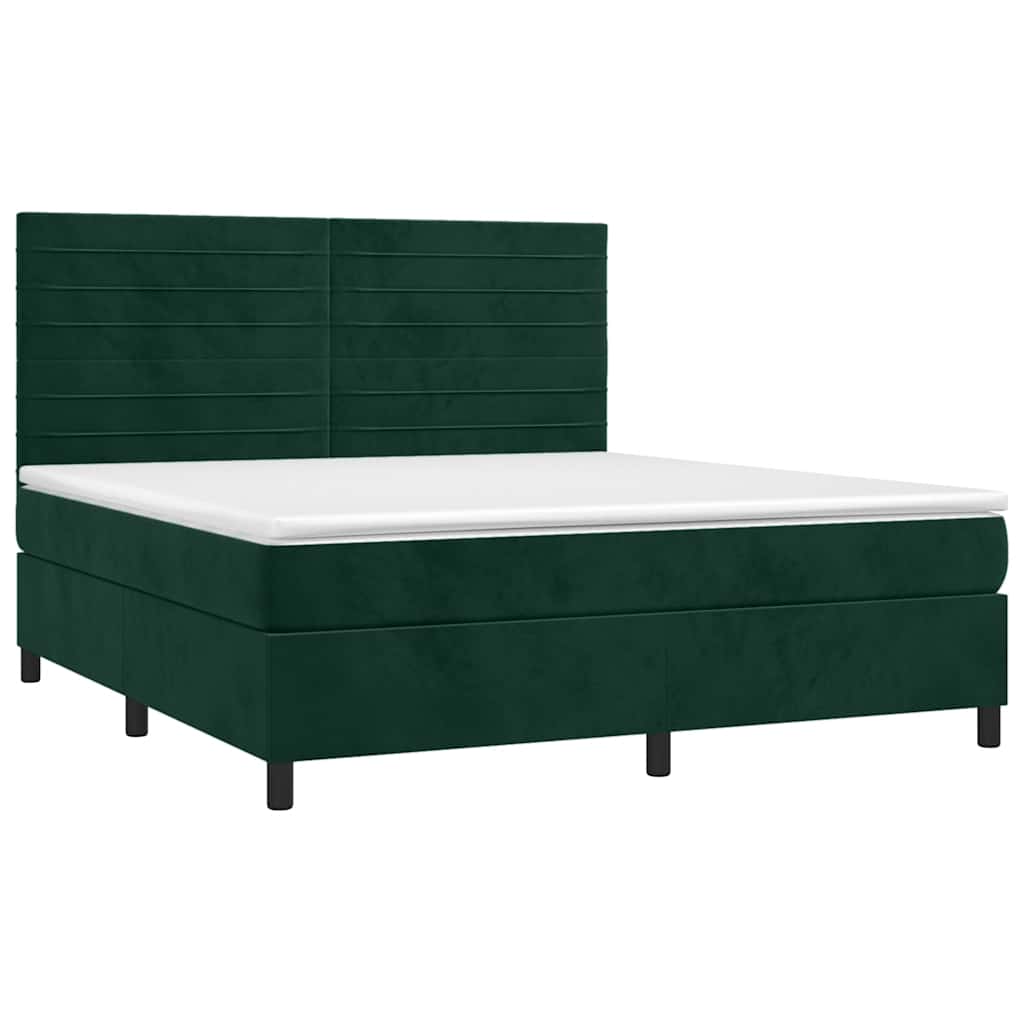 Krevet box spring s madracem LED tamnozeleni 160x200 cm baršun