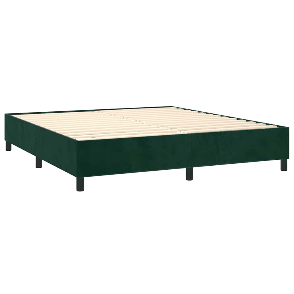 Krevet box spring s madracem LED tamnozeleni 160x200 cm baršun