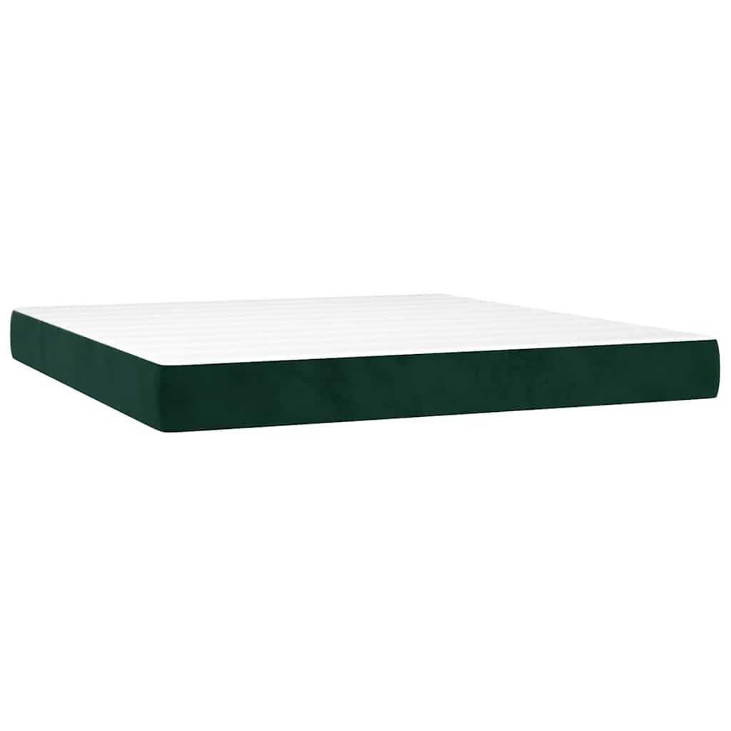 Krevet box spring s madracem LED tamnozeleni 160x200 cm baršun