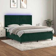 Krevet box spring s madracem LED tamnozeleni 160x200 cm baršun