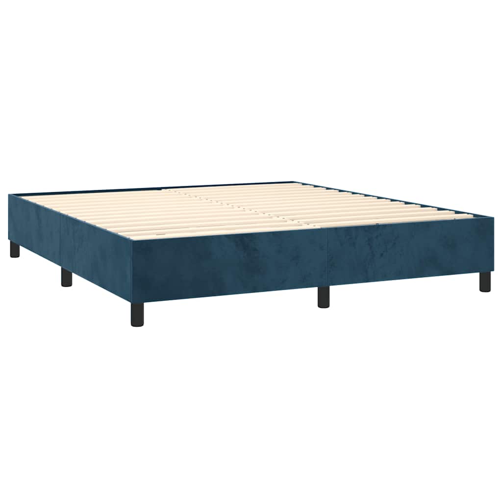 Krevet box spring s madracem LED tamnoplavi 160x200 cm baršun