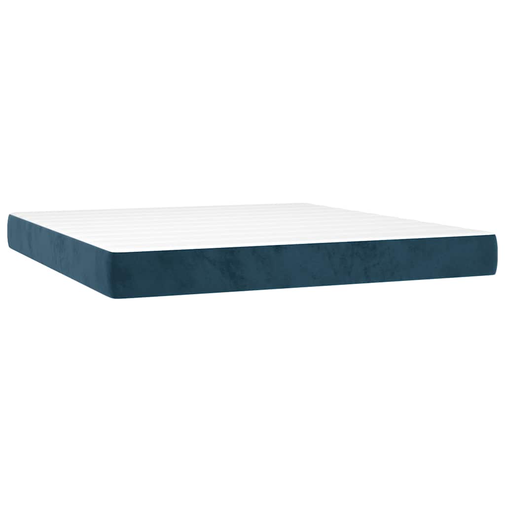 Krevet box spring s madracem LED tamnoplavi 160x200 cm baršun