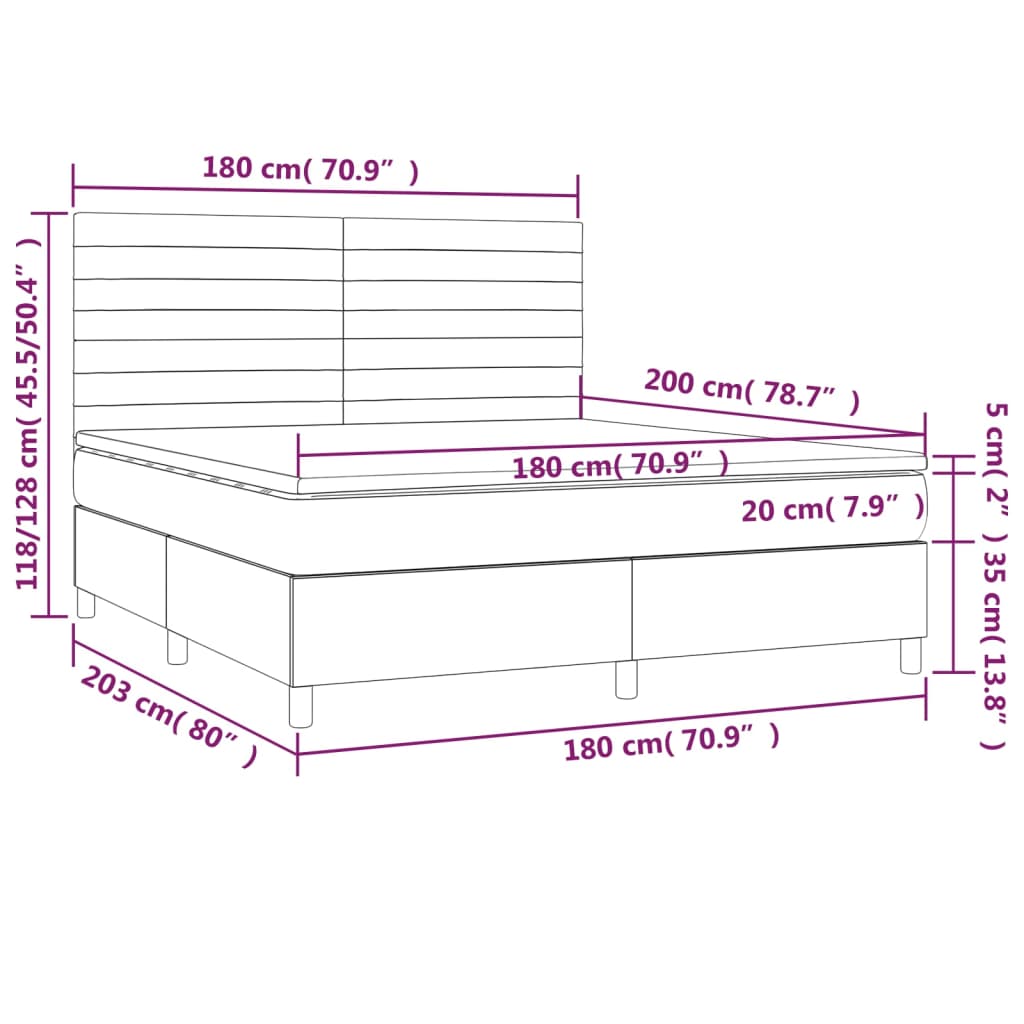 Krevet box spring s madracem LED crni 180x200 cm baršun