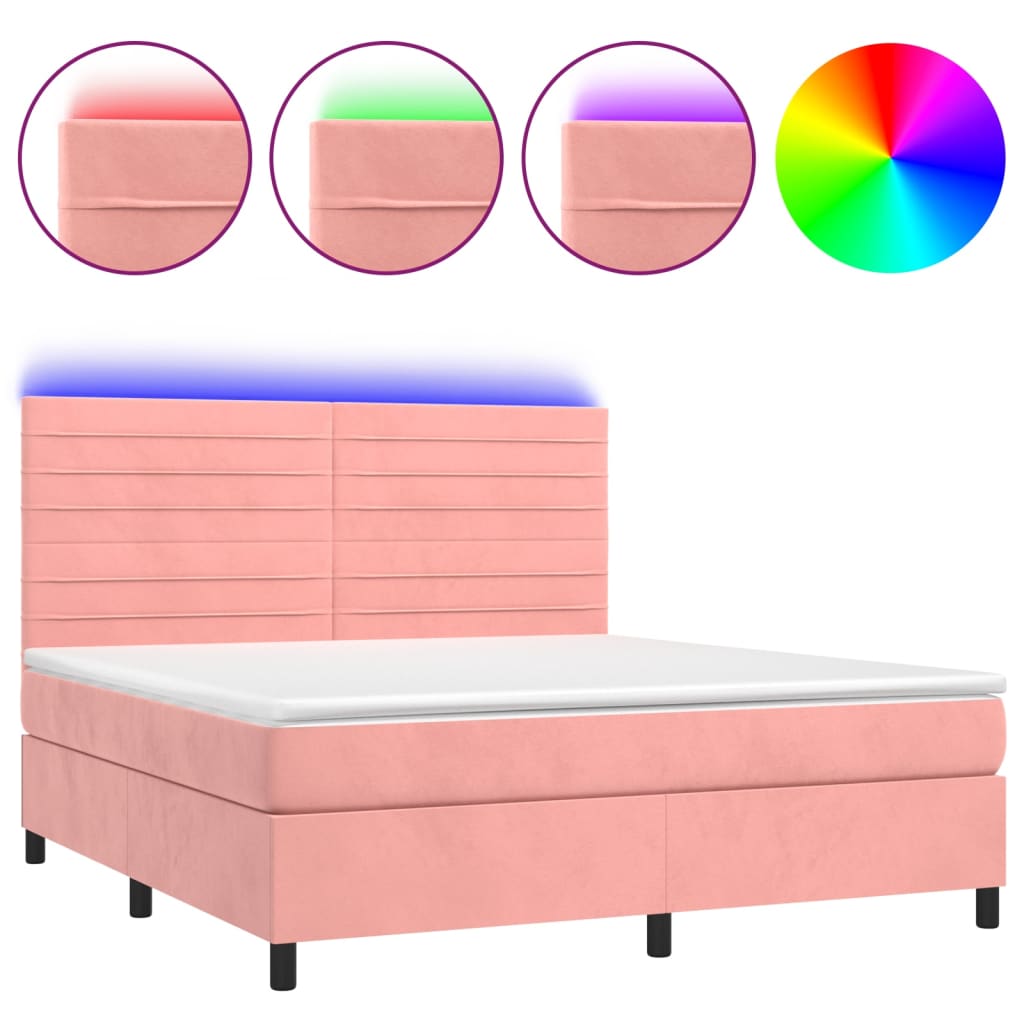 Krevet box spring s madracem LED ružičasti 180x200cm baršunasti