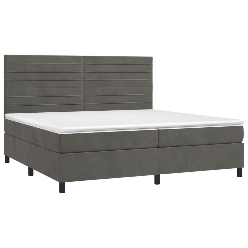 Krevet box spring s madracem LED tamnosivi 200x200 cm baršun