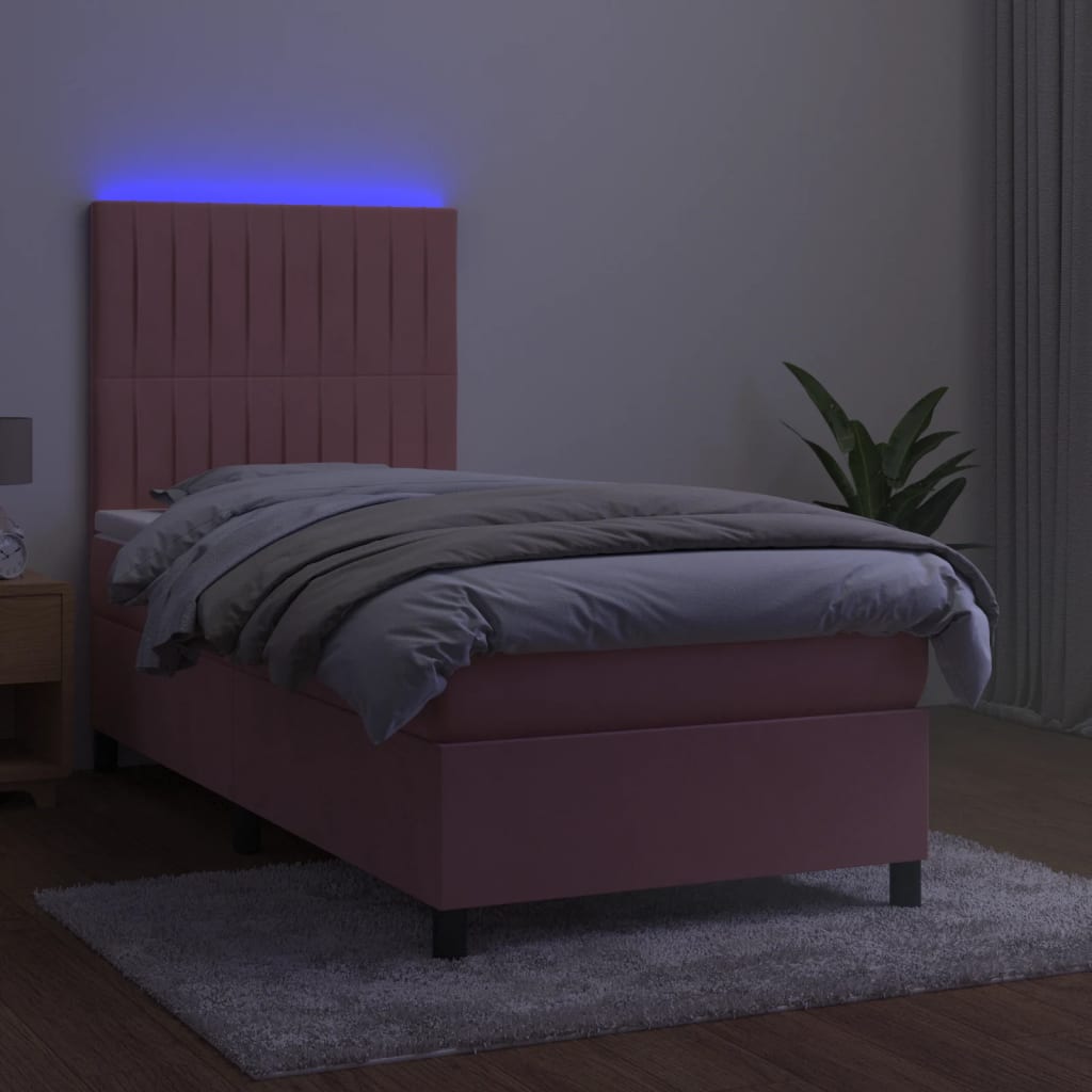 Krevet box spring s madracem LED ružičasti 80x200 cm baršunasti